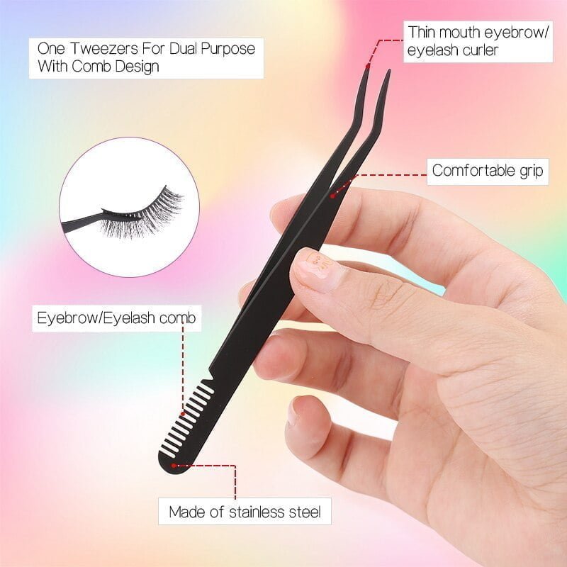 Eyebrow Tweezer With Eyebrow Brush Comb Eyelashes Extension Tweezers Double Eye Clip – Flambeauty