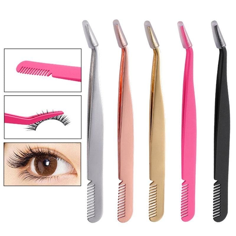 Eyebrow Tweezer With Eyebrow Brush Comb Eyelashes Extension Tweezers Double Eye Clip – Flambeauty (image 4)