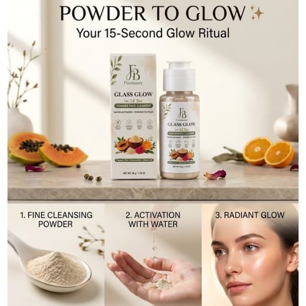 Glass Glow in 15 Sec – Powder Face Cleanser – 50g Glass Glow in 15 Sec – Powder Face Cleanser – 50g – Flambeauty (image 3)