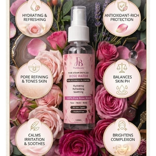 Flambeauty Pure Steam-Distilled Rose Water – 120ml – Flambeauty (image 2)